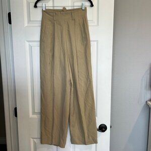 Vintage Isda & Co Silk High Waisted Khaki Straight Leg Trouser Pants Size Small
